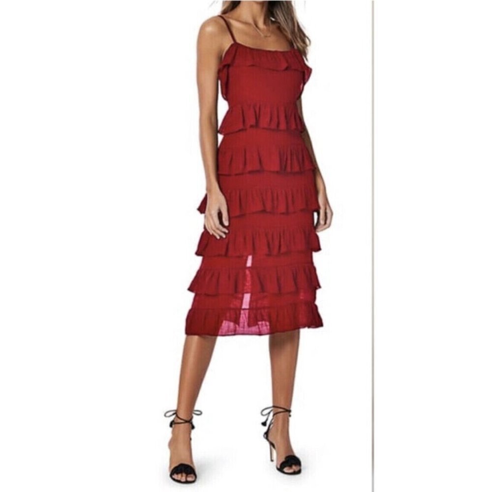 MINKPINK‎ Women's Verity Sleeveless Strappy Tiered Dress in Red Size S NWT $109